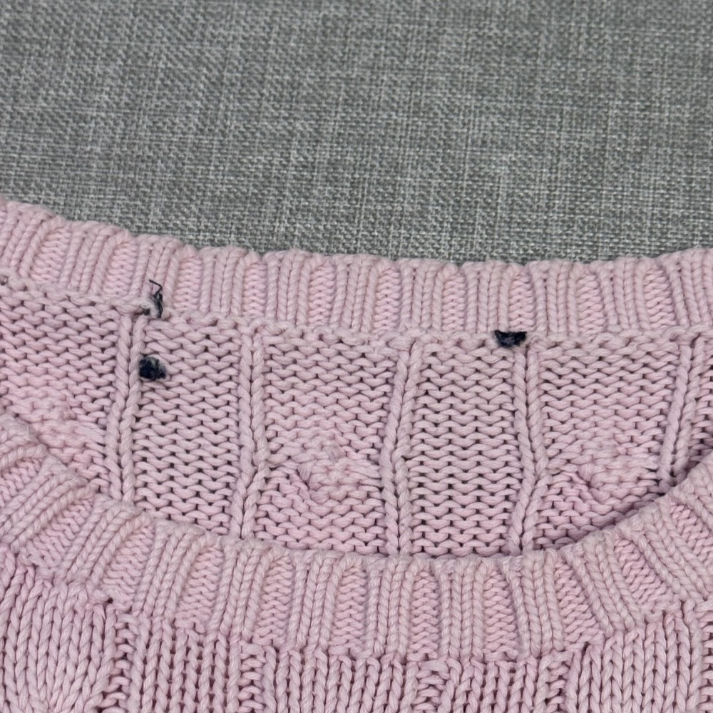 Ralph Lauren Cable-Knit Sweater Womens M Pink Cotton Pullover Embroidered Logo - Picture 4 of 10